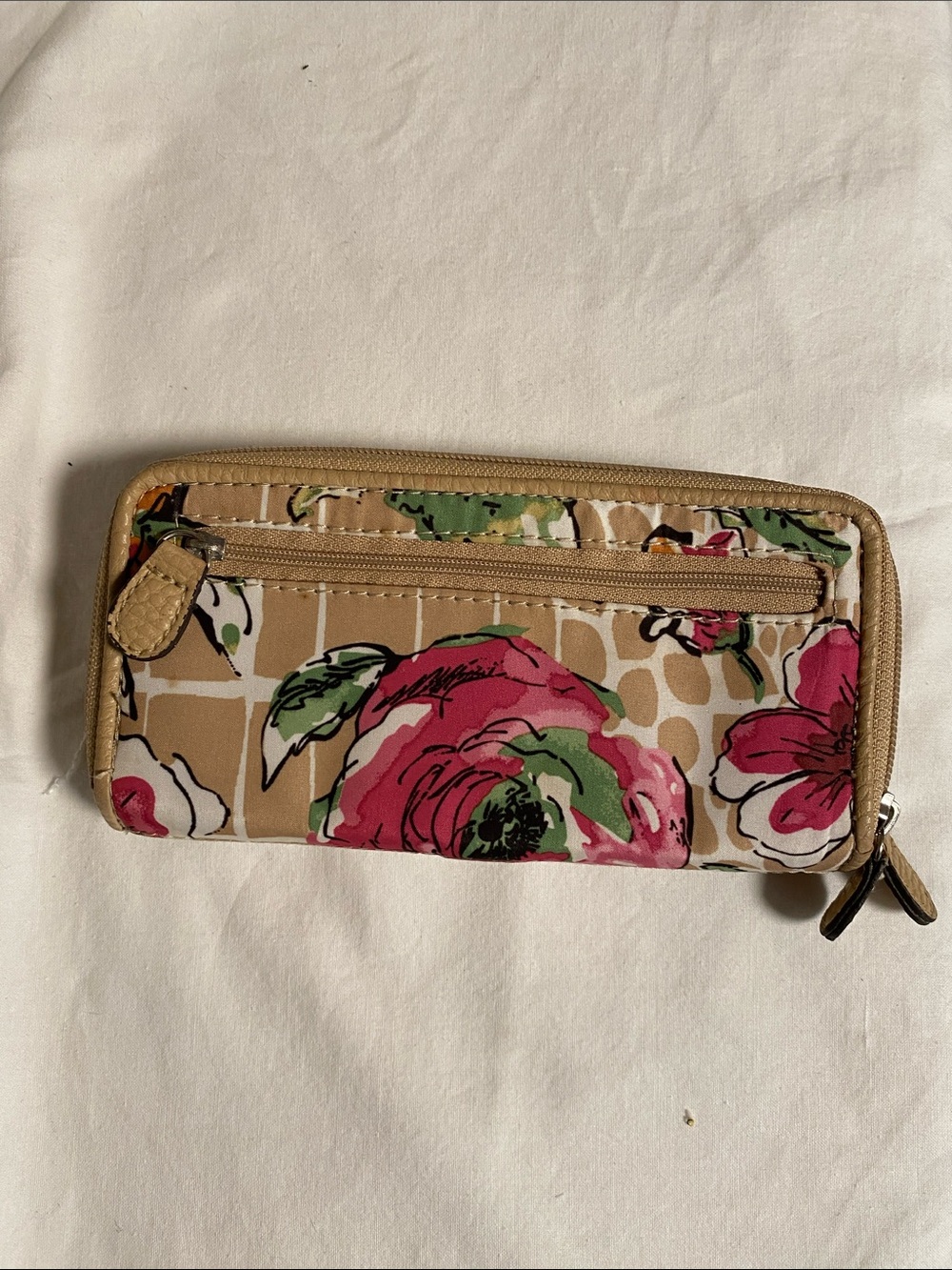 Floral Tan Zip Wallet